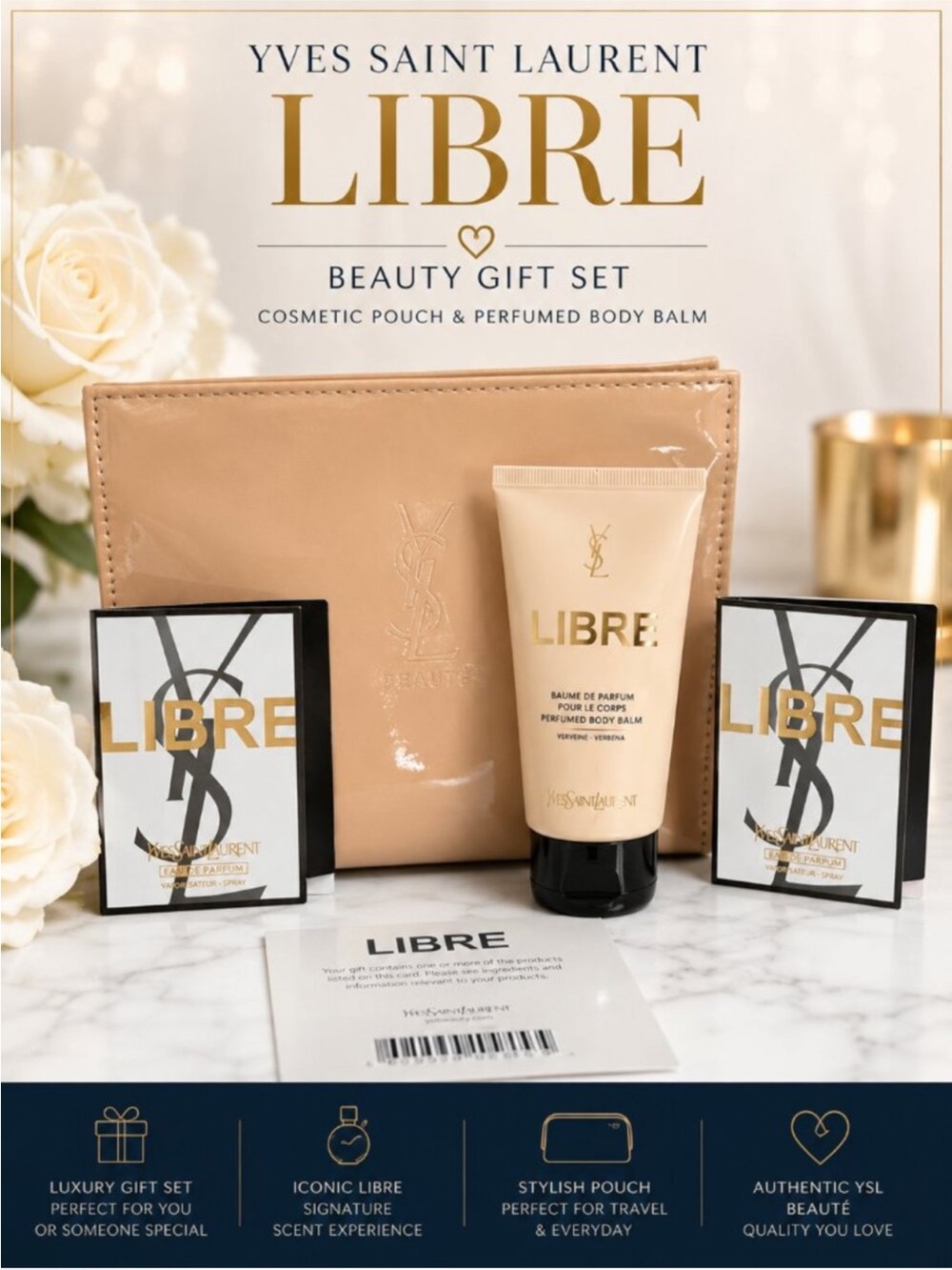 YSL Beauté LIBRE Patent Cosmetic Pouch & Perfumed Body Balm Gift Set